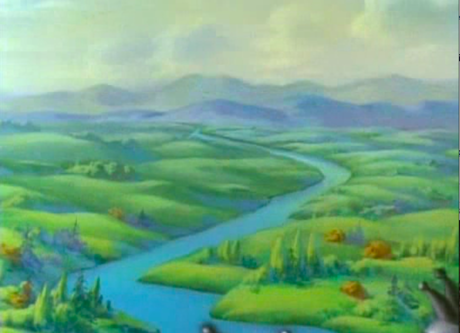 Just one of the many picturesque sets, a wide departure from the house sets of the original shorts.