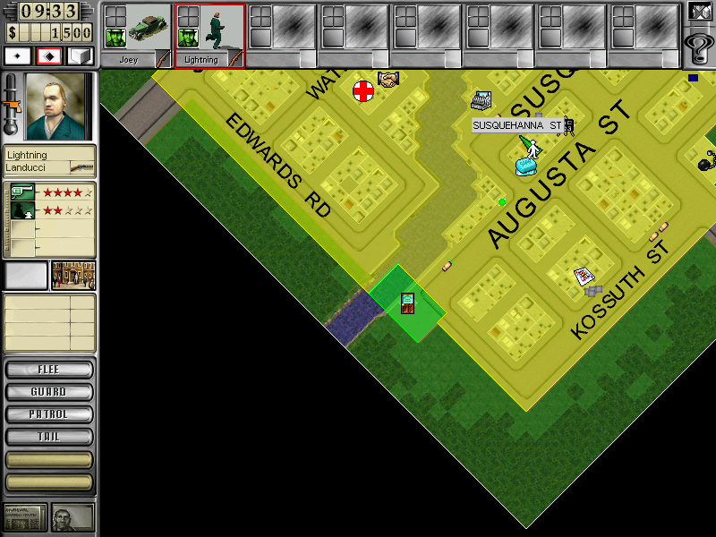 A screenshot showing the starting map of a level of Gangsters 2.