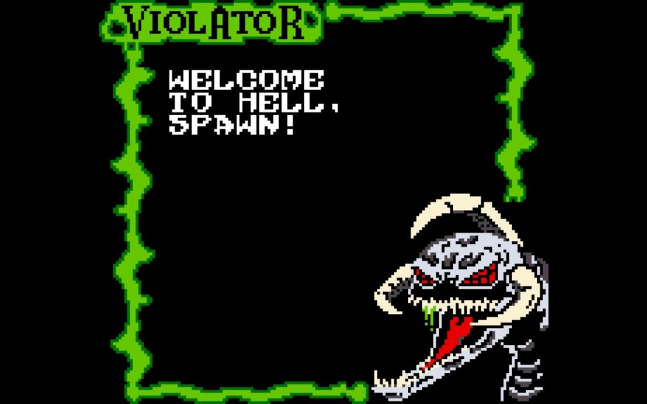 A Screenshot of Spawn 1999, showing Violator, it reads "Welcome to hell, Spawn"