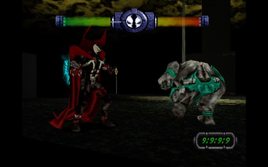 A screenshot of Spawn: The Eternal. Spawn is fighting some demon entity.