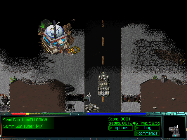 A screenshot of Tribal Rage, showing a diner by the road